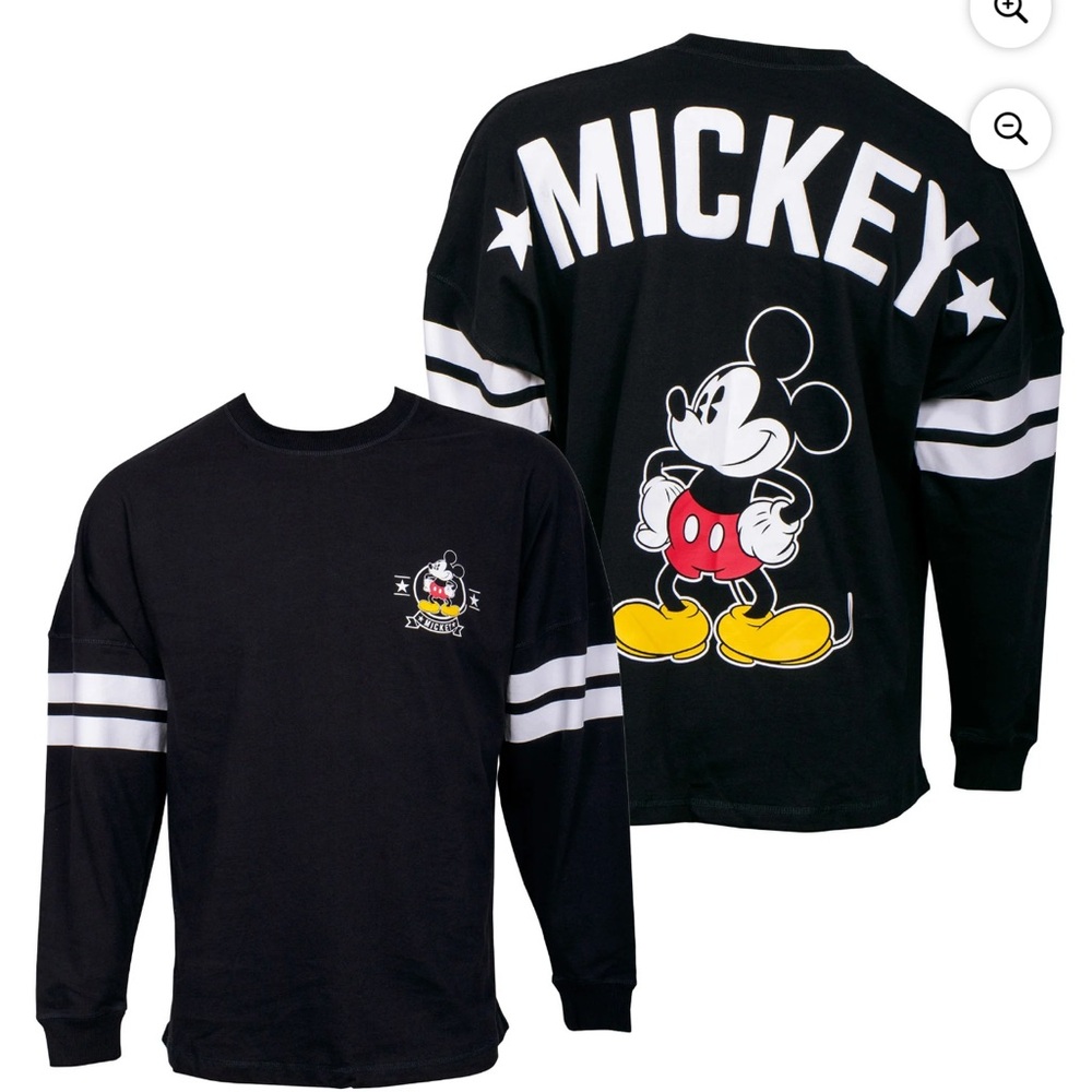 Disney Mickey Mouse Striped Sleeve Black Long Sleeve Shirt- Medium NWOT